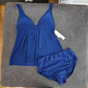 Beyond Women's Blue Adjustable Strap Tankini Top & Bikini Bottom Size 14